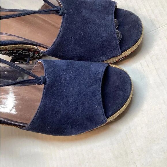 Cabi isla‎ espadrille wedged suede sandal navy blue - Picture 6 of 9